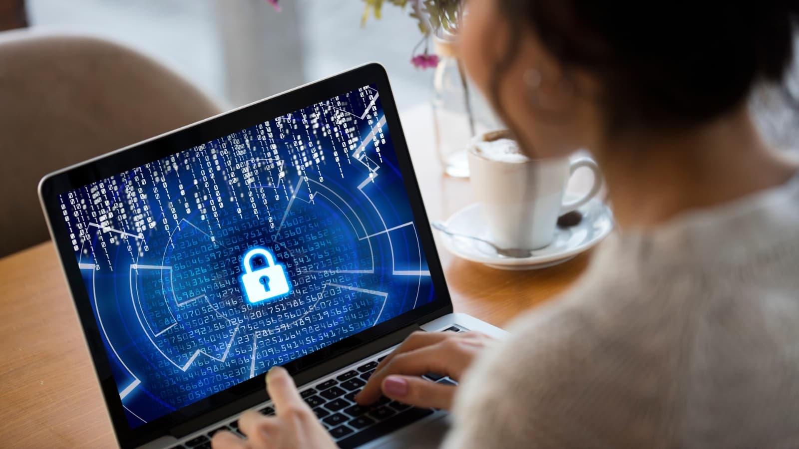 Computer screen displaying a digital padlock symbolising security